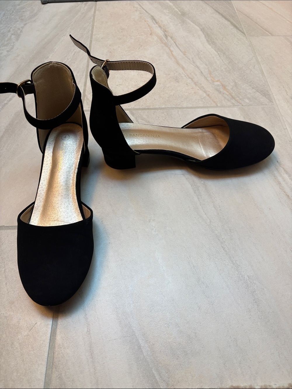 Panda Ninja Girls (Size 4) Classic Black Ankle-Strap Flats